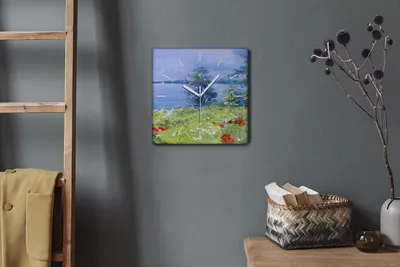 Produktbild von Coloray Hodiny Unikátní 30x30 cm  Tiché hodiny Pro obývací pokoj a kuchyň Nástěnné hodiny Plátno Bílé ručičky hodin - Voda přirozené květiny výzdoba