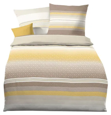 Produktbild von Kaeppel Mako Satin Bettwäsche 2 tlg. 135x200cm / 155x220cm Faible Mais Taupe Sand Weiß Streifen, Größe:155x220cm Bettwäsche