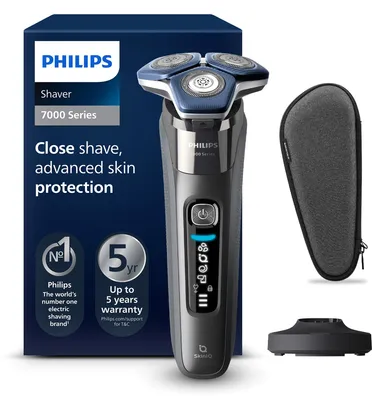 Produktbild von Philips SHAVER Series 7000 S7887/35 Elektrischer Nass- und Trockenrasierer, Rotationstrasierer, Chrom, SteelPrecision blades, LED, GroomTribe; Connects via Bluetooth, Ladend, Leistung