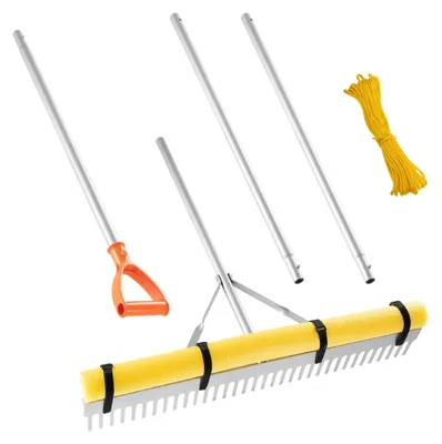 Obrázek produktu pro Hrábě VEVOR hliníkové, hlava 914 mm, násada 2590 mm, velké, nářadí na hrabání listí pro terénní úpravy, zahradní hrábě na kypření půdy, zahrada a dvůr, péče o trávník v jezírku a na pláži