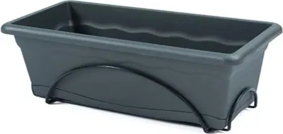 Immagine prodotto di Fioriera con sottovaso integrato 40x24cm + supporto in metallo. Colore antracite.