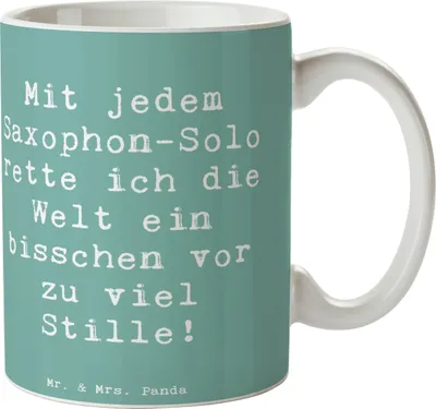 Produktbild von Mr. & Mrs. Panda Tasse Spruch Saxophon Magie - Meeresbrise - Geschenk, Becher, cappuccinotasse, Solo, Klangwelt, Saxophonist, Kaffeetasse, Lernen, Pott, Musik, Musiker