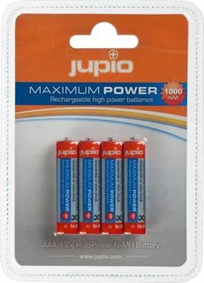 Zdjęcie produktu dla Baterie Jupio AAA 1000 mAh (mikroogniwa) 4 sztuki, wielokrotnego ładowania