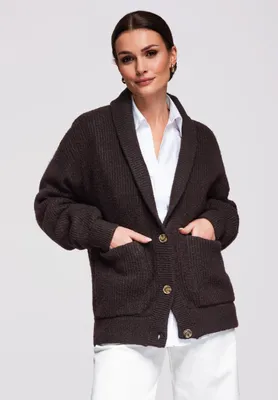 Produktbild von LARICA Strickpullover Oversize Schalkragen Damen Strickjacke OW-SWCD-0104 brown ONESIZE