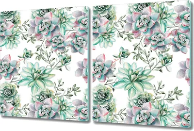 Produktbild von Glas-Herdabdeckplatte Glaskeramikkochfeld-Abdeckung Spritzschutz - 2x 40x52 cm - Sukkulentes Aquarell
