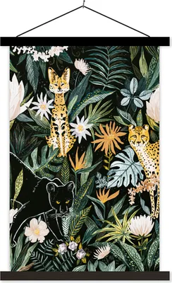Produktbild von MuchoWow® Textilposter Dschungel - Pflanzen - Panther 120x180 cm mit schwarzem Rahmen - Fotos