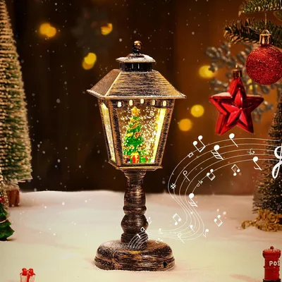 Produktbild von Mini-Weihnachtslaterne mit Musik, Mini-Weihnachtsschneekugellaterne im Vintage-Stil, Glitzer-Weihnachtsmannlaterne, LED-Schneelaterne, NachtlichtWeihnachtsdekorationen Geschenke