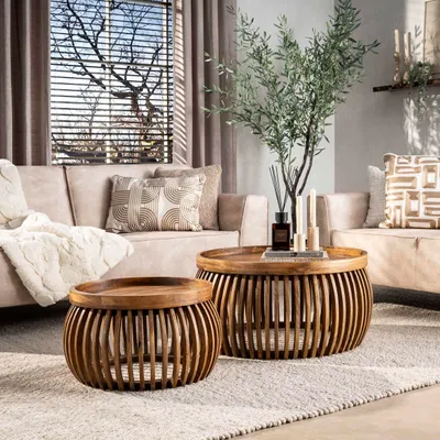 Produktbild von Couchtisch Tweak Curve 78+55 cm 2er Set rund Mangoholz massiv