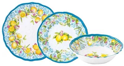 Produktbild von 18 tlg. Tafelservice ISCHIA Zitronen weiß blau gelb Melamin Camping Easy Life