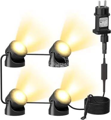 Obrázek produktu pro Sada ekologických LED reflektorů s časovačem | Vodotěsnost IP68 | Podvodní LED osvětlení pro jezírka, bazény, terasy | Pro vnitřní i venkovní použití | Zahradní fontány – 4dílná sada