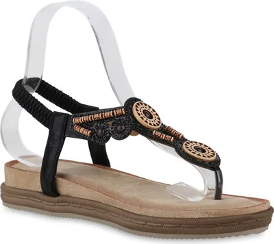 Produktbild von VAN HILL Damen Zehentrenner Sandaletten Strass Zierperlen Cut-Outs Schuhe 841001, Farbe: Schwarz, Größe: 37