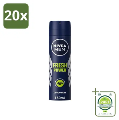 Immagine prodotto di 20 deodoranti spray NIVEA MEN Fresh Power - 150 ml - Confezione grande - 20 pezzi
