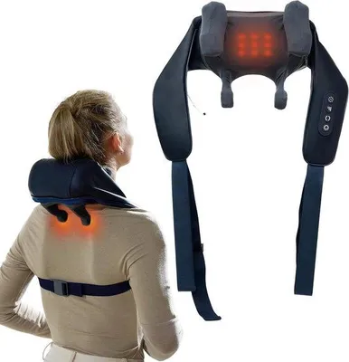 Productafbeelding van Nek Massager - Schouder Massage - Ontspanning Thuis - Met Warmtefunctie - 24.5 x 14 x 17 cm - Zwart