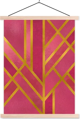 Produktbild von MuchoWow® Textilposter Gold - Luxus - Geometrisch 120x160 cm mit holzfarbenen Rahmen - Plakatkarton