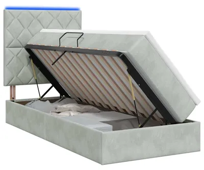 Produktbild von LED-Speicherbett mit Matratze Hellgrau 100 x 200 cm Samt