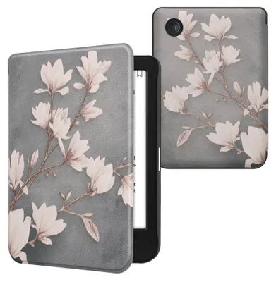 Produktbild von kwmobile Schutzhülle für Kobo Clara BW / Clara Colour / Tolino Shine (5) / Shine Color Hülle - eReader Flip Case mit Auto Sleep Funktion - Magnolien