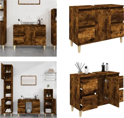 Obrázok produktu pre vidaXL Spodná skrinka pod umývadlo dymový dub 80x33x60 cm materiál na báze dreva - Spodná skrinka pod umývadlo - Skrinka do kúpeľne - Vanity unit