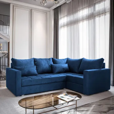Produktbild von Masseno Ecksofa LIRENO R-S mit Schlaffunktion L-Form, Sofa mit Bettkasten, Wohnzimmersofa, Couch, Soffa, Bettsofa, Couchgarnitur- Blau, KRONOS 09