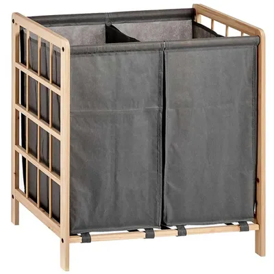 Produktbild von Kipit Waschekorb „Woodbox“ mit Waschesack - 2 x 50 Liter - 59 x 33 x 60 cm