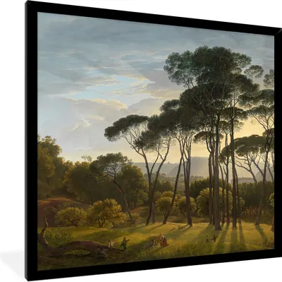 Produktbild von MuchoWow® Gerahmtes Poster Italienische Landschaft mit Zirbelkiefer - Gemälde von Hendrik Voogd 40x40 cm - Poster mit Schwarzem Bilderrahmen Wandposter Rahmen Foto Bilder - Mit Rahmen - Wanddekoration Schlafzimmer