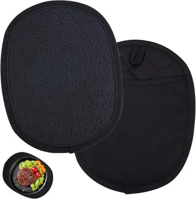 Produktbild von Famanu Topflappen Set 2 Stück - Hitzebeständig bis 260°C, Antirutsch, Schwarz