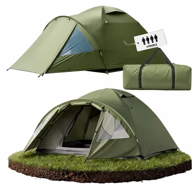 Produktbild von Campingzelt für 4 Personen, mit Vorraum, wasserdicht, UV-Schutz, ultraleicht, Doppelwandig