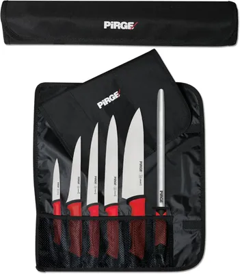 Produktbild von Pirge Duo Profi Messerset mit Tasche 7 Stück - Rutschfester Griff Kochmesser Set