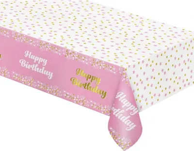 Zdjęcie produktu dla Urodziny B&C Jasnoróżowy Różowy Happy Birthday Folia na stół 137x183 cm