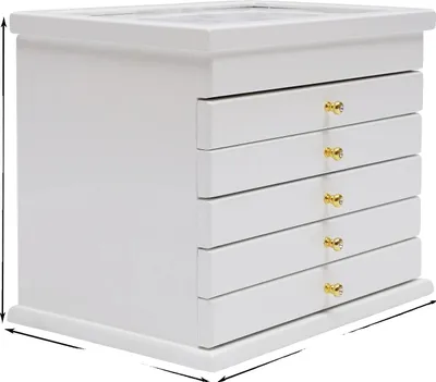 Zdjęcie produktu dla Organizer na biżuterię, 6 warstw, elegancki drewniany design, BIAŁY