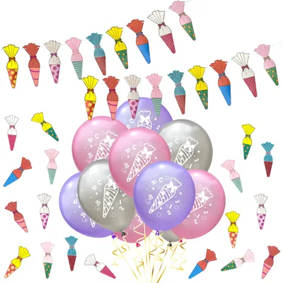 Produktbild von Oblique Unique Schuleinführung Schulanfang Einschulung Deko Set - Zuckertüten Girlande + Luftballon Set + Konfetti