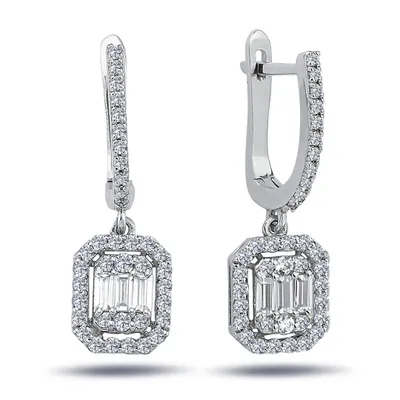 Immagine prodotto di orecchini con diamante creolo taglio baguette e brillante da 0,84 carati, oro bianco 14 carati