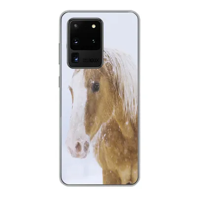 Produktbild von MuchoWow® Handyhülle Schutzhülle Hülle für Samsung Galaxy S20 Ultra Pferd - Schnee - Winter Silikon Softcase Handy Hülle - Karteninhaber