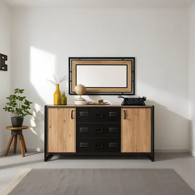 Image de Cimaron - Buffet, 160x45x80 cm Chêne Marron, 3 Tiroirs