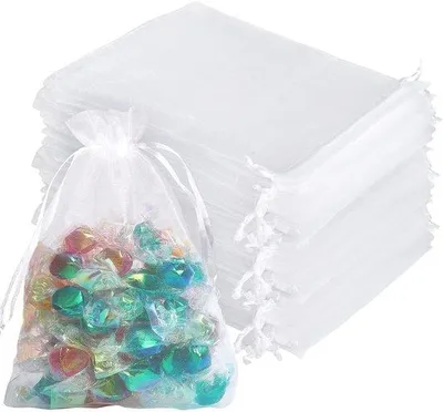 Produktbild von Tagesartikel- Geschenktaschen 100 Stück - Organza - Schmucktaschen - Süßigkeitentaschen - Waffentaschen - Zugband Design - 13 x 18 cm - Schmucktaschen