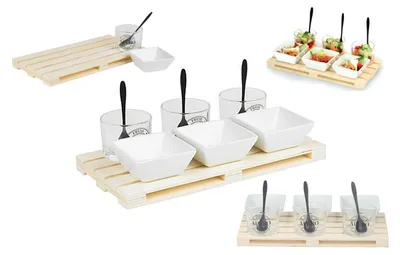 Produktbild von Servierset für Vorspeisen – elegantes Design mit Holztablett