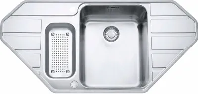 Produktbild von FRANKE EPOS EOX 252-E Eckspüle / Edelstahl / Druckknopf / 90 x 90 cm