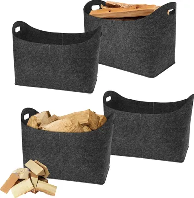Produktbild von UISEBRT 2 Stück Filztasche Für Kaminholz Kaminholztasche Kaminholzkorb 55 X 30 X 40 cm Faltbar Filz Faltbar Mit Griff Hellgrau Dunkelgrau