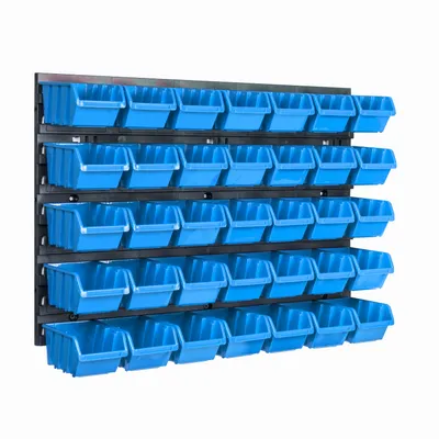 Image de Panneau à outils mural 57,6 x 39 cm avec 35 pcs. Boîtes suspendues Boîtes bleues Système de stockage