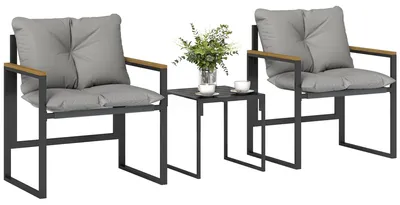 Produktbild von Outsunny 3-tlg. Balkonmöbel Set 2 Sessel mit Tisch Kissen mit atmungsaktiv Bezug