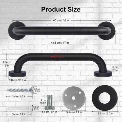 Produktbild von Famanu Halter 2er Set 40 cm Antirutsch Badezimmer Sicherheitsgriff - Schwarz