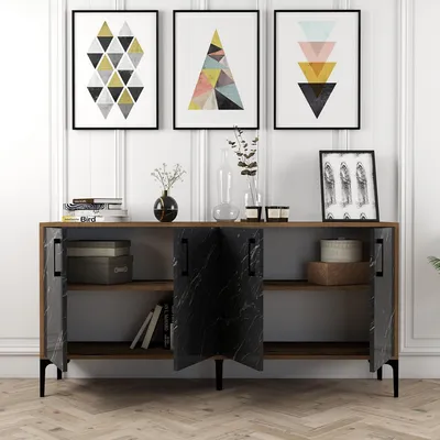 Immagine prodotto di Sinopoli - Credenza, 160x35x78h cm Nero Marmo, 2 Ripiani