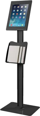 Image de Station interactive avec tablette d'information - Avec porte-brochures - Hauteur : 108,6 cm - Noir