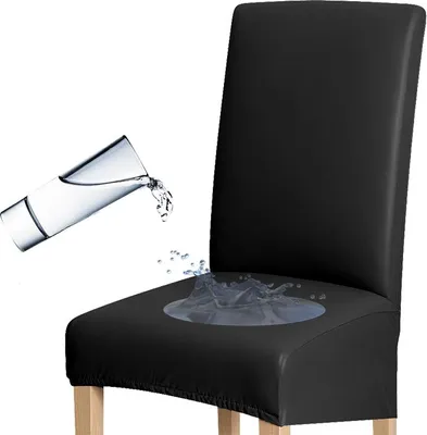 Produktbild von Elastischer Stuhlbezug aus Kunstleder, Größe L, Rückenlehne 50–70 cm, Schwarz – Schonbezug