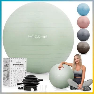 Produktbild von Body & Mind Anti-Burst Gymnastikball 65 cm Grün – Robuster Sitzball für Fitness, Yoga & ergonomisches Sitzen am Schreibtisch
