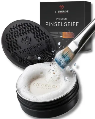 Produktbild von LIEBERGE Premium Pinselseife 40g + hochwertige Pinsel Reinigungsmatte – Pinselreiniger Acrylfarbe, Aquarellfarbe, Ölfarbe