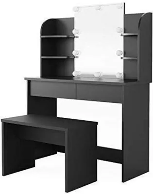 Immagine prodotto di Specchio da toeletta con illuminazione a LED - 108 x 142 x 40 cm - Da tavolo - Nero - Legno