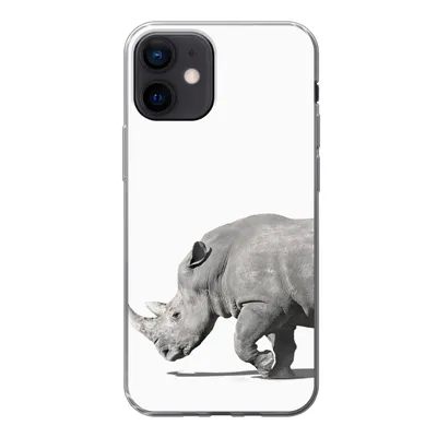 Produktbild von MuchoWow® Handyhülle Schutzhülle Hülle für iPhone 12 Rhinozeros - Tiere - Weiß Silikon Softcase Handy Hülle - Schutzhülle