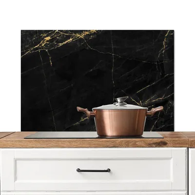 Produktbild von KitchenYeah®  Spritzschutz Küche - Küchenrückwand - Wandschutz für Herd und Spüle - Marmoroptik - Luxus - Schwarz - Gold 90x60 - Alu-Dibond (Alternative zum Spritzschutz aus Glas) - Hitzebeständig - H