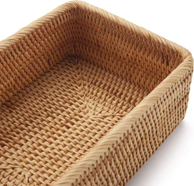 Produktbild von Rechteckige Rattan Aufbewahrungskörbe Stapelbar Geflochtene Korb Schlüsselhalter für Küchenschränke Regal Natürliche Set von 3