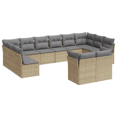 Produktbild von vidaXL 12-tlg. Garten-Sofagarnitur mit Kissen Beige Poly Rattan